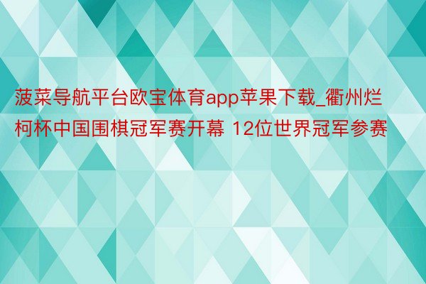 菠菜导航平台欧宝体育app苹果下载_衢州烂柯杯中国围棋冠军赛开幕 12位世界冠军参赛