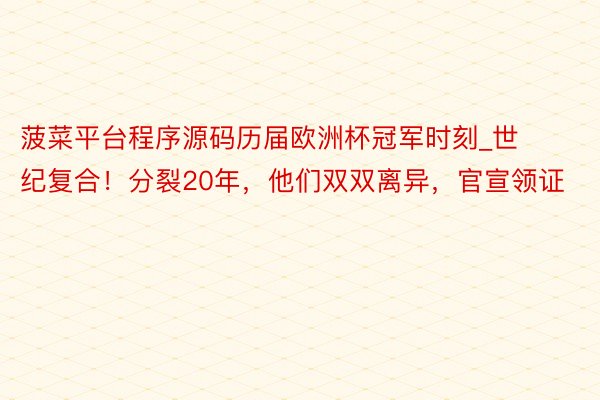 菠菜平台程序源码历届欧洲杯冠军时刻_世纪复合！分裂20年，他们双双离异，官宣领证